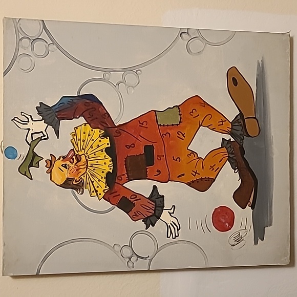 Oil on Canvas Whimsical Clown Wall Art Painting  24" x 20" - Picture 3 of 13